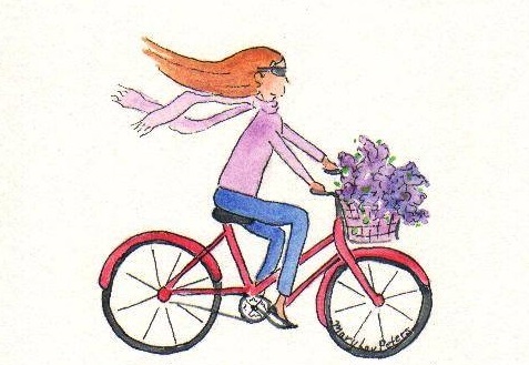 A girl on a bike......Mary Lou Peters (artist) - a whimsical portrait by my friend Mary Lou Peters