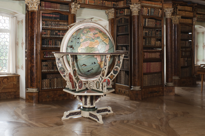 Globe and wooden cradle - St Gallen Baroque Library, Switzerland