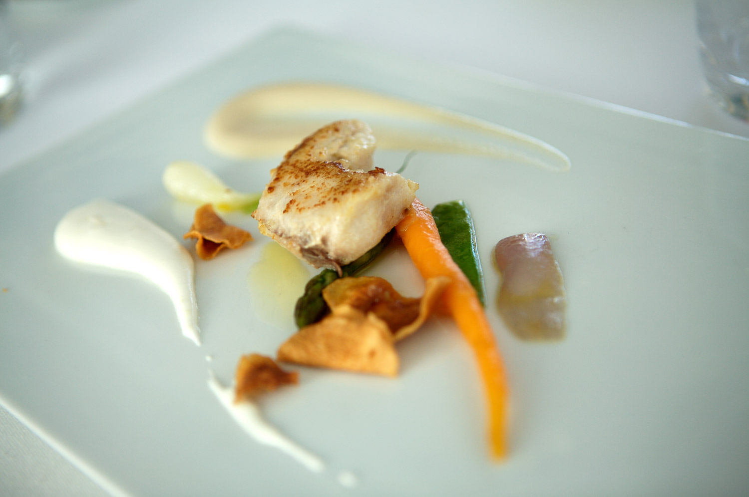 Scallop and roasted vegetables with lemon foam