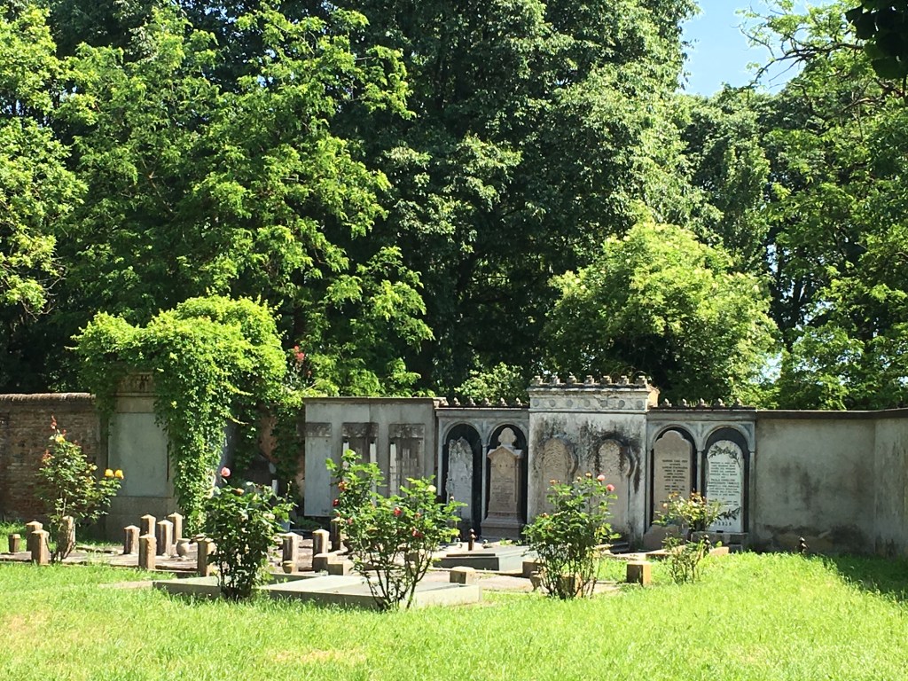 Ferrara - Elegant temples and tombs line the walls in the Jewish Cemetery