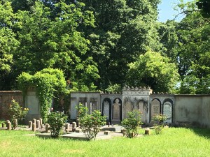 Ferrara - Elegant temples and tombs line the walls in the Jewish Cemetery