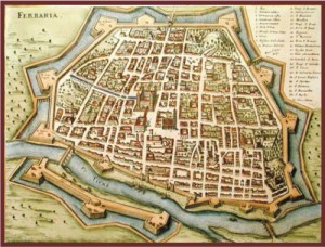 Medieval map of the city of Ferrara, Italy