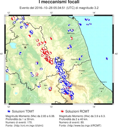 INGV map showing frequency of earthquakes in Central Apennini mountain range. October 2016