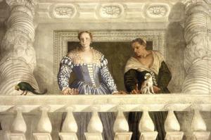 Villa Barbaro, Maser - the lady of the house (pale skinned) with serving woman. Artist Veronese.