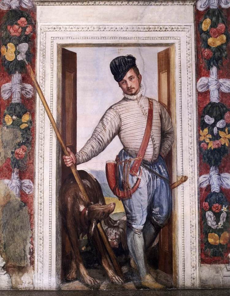 Villa Barbaro, Maser - fresco detail of a young hunter, said to be a self-portrait of Paolo Veronese