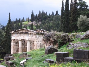 Temple remains at Delphi, Greece