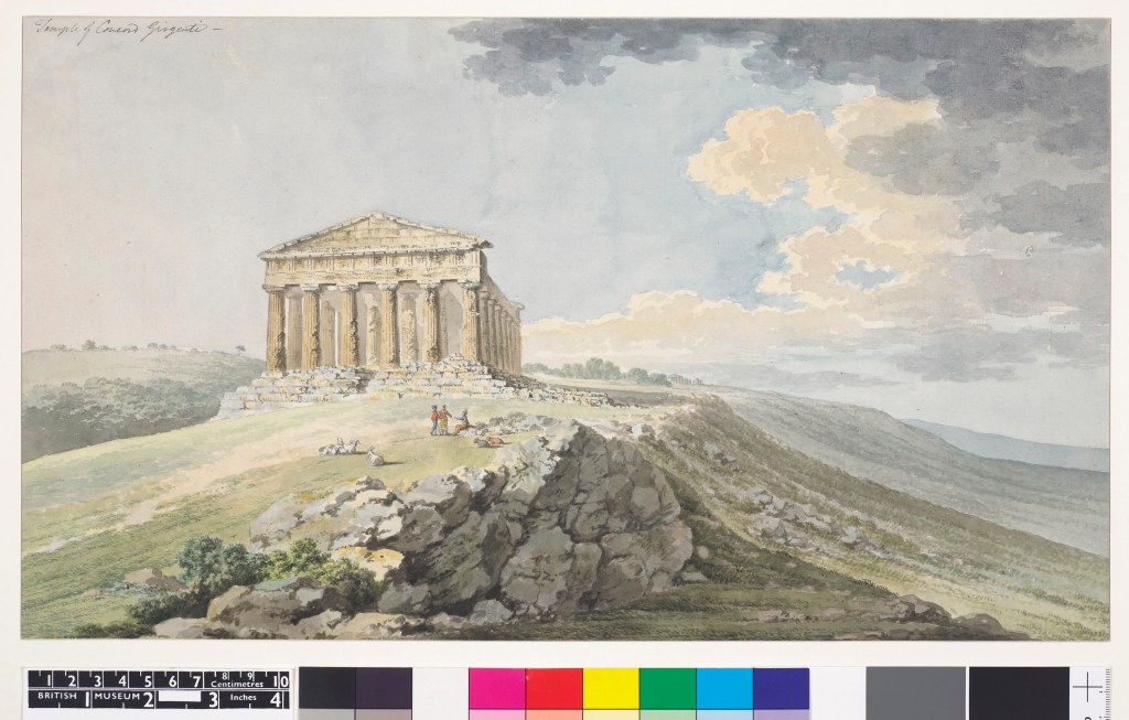 Temple of Concord, Agrigento - a beautiful water colour - held in the British Museum Collection, London