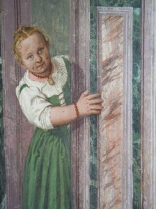 Villa Barbaro, Maser - a curious child peeps round a door, Veronese (1560s)