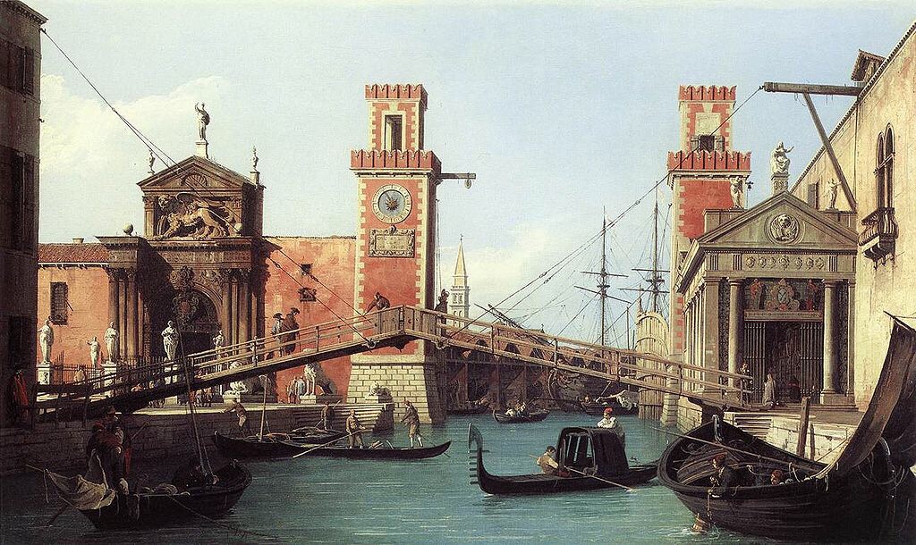 Canaletto - entry to the 'Arsenale' ship-building yard of Venice