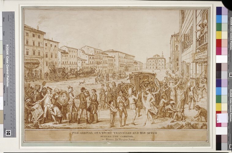 A hapless British Tourist arrives in Piazza di Spagna, 18th century - Royal Collection, London