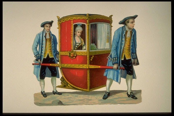 The sedan chair ensured that the occupant avoided contact with the ground outside - which could be dirty, slippery and potentially ruinous for one's expensive gown!