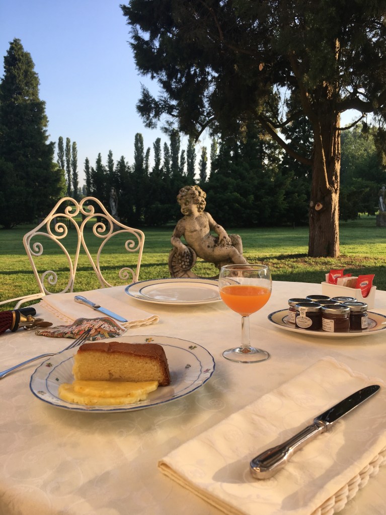 Alfresco breakfast on the Brenta, near Venice - join our Writer's Retreat here in September 2020