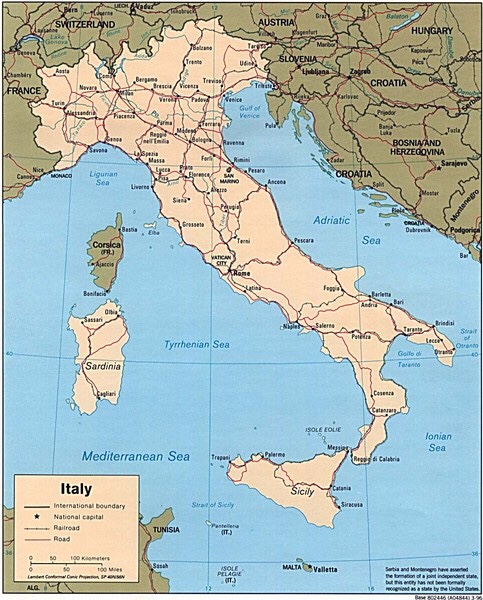 The map above shows historic routes through Italy - often dating back to Roman times. 
