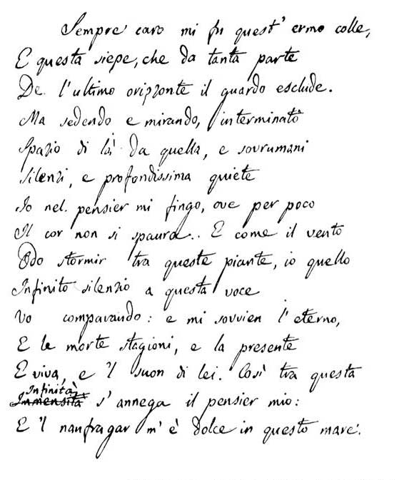 L'Infinito - Giacomo Leopardi - hand written manuscript (1818)