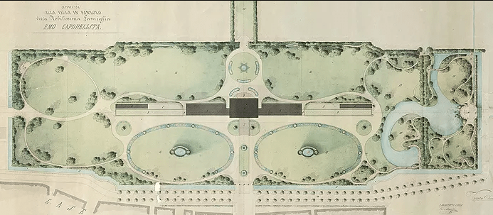 Villa Emo - plan of park and house