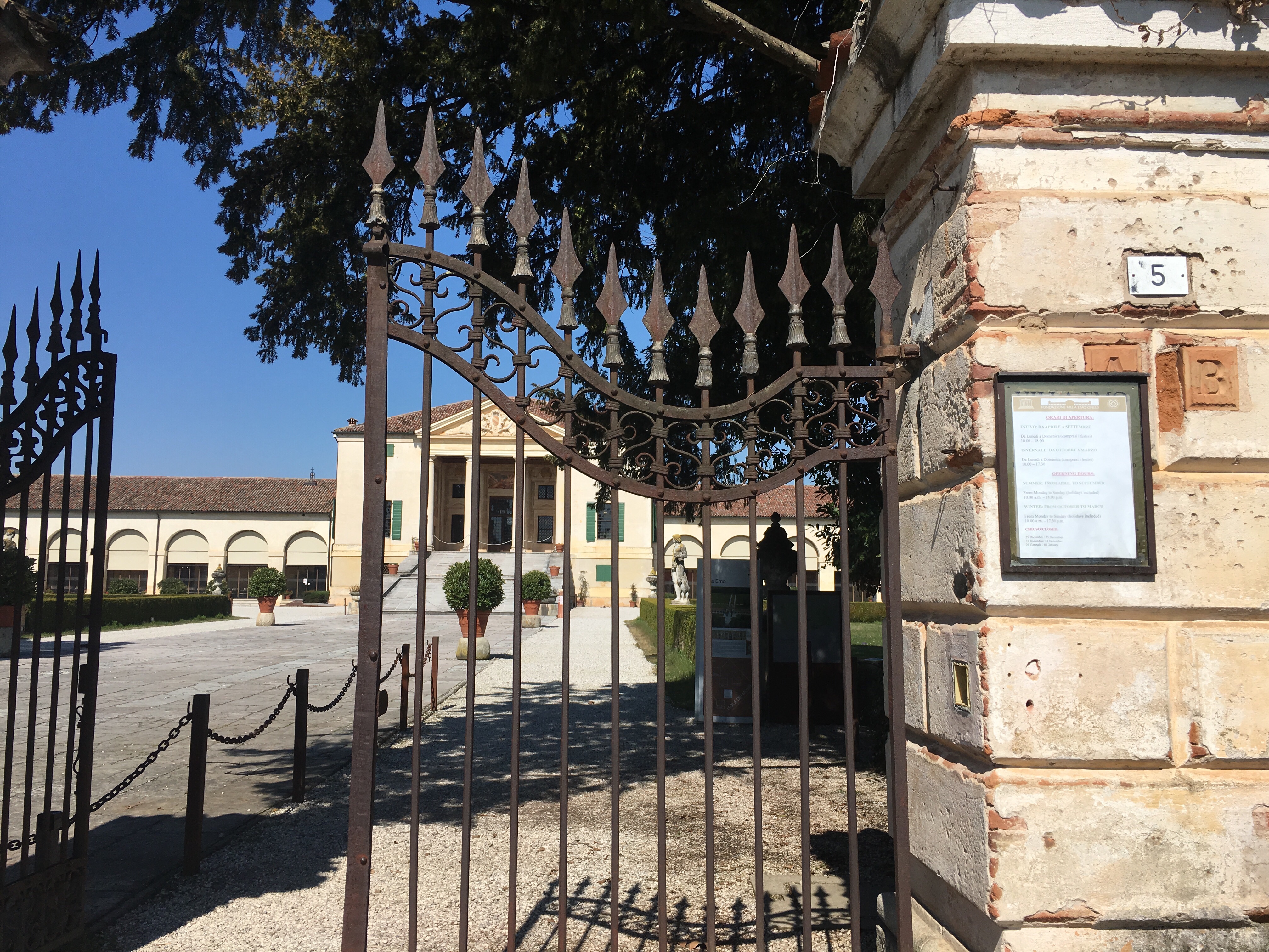 Villa Emo, Palladian Villa from the imposing wrought iron gates - www.educated-traveller.com