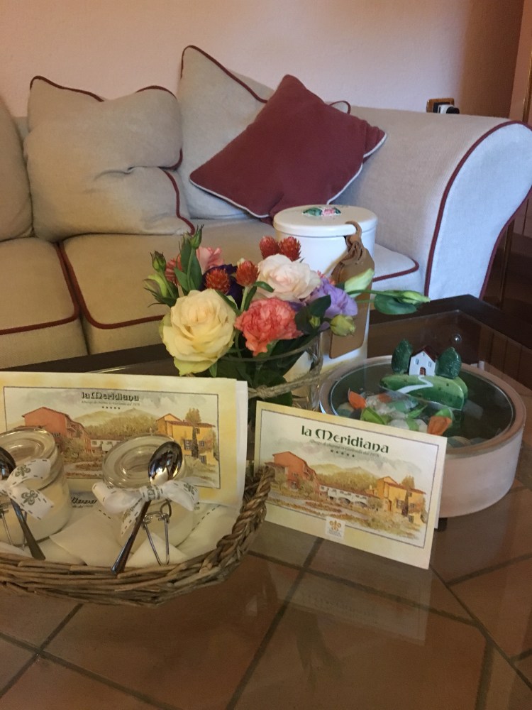 La Meridiana thinks of every detail - sweets, flowers, biscuits and homemade yogurts in the room