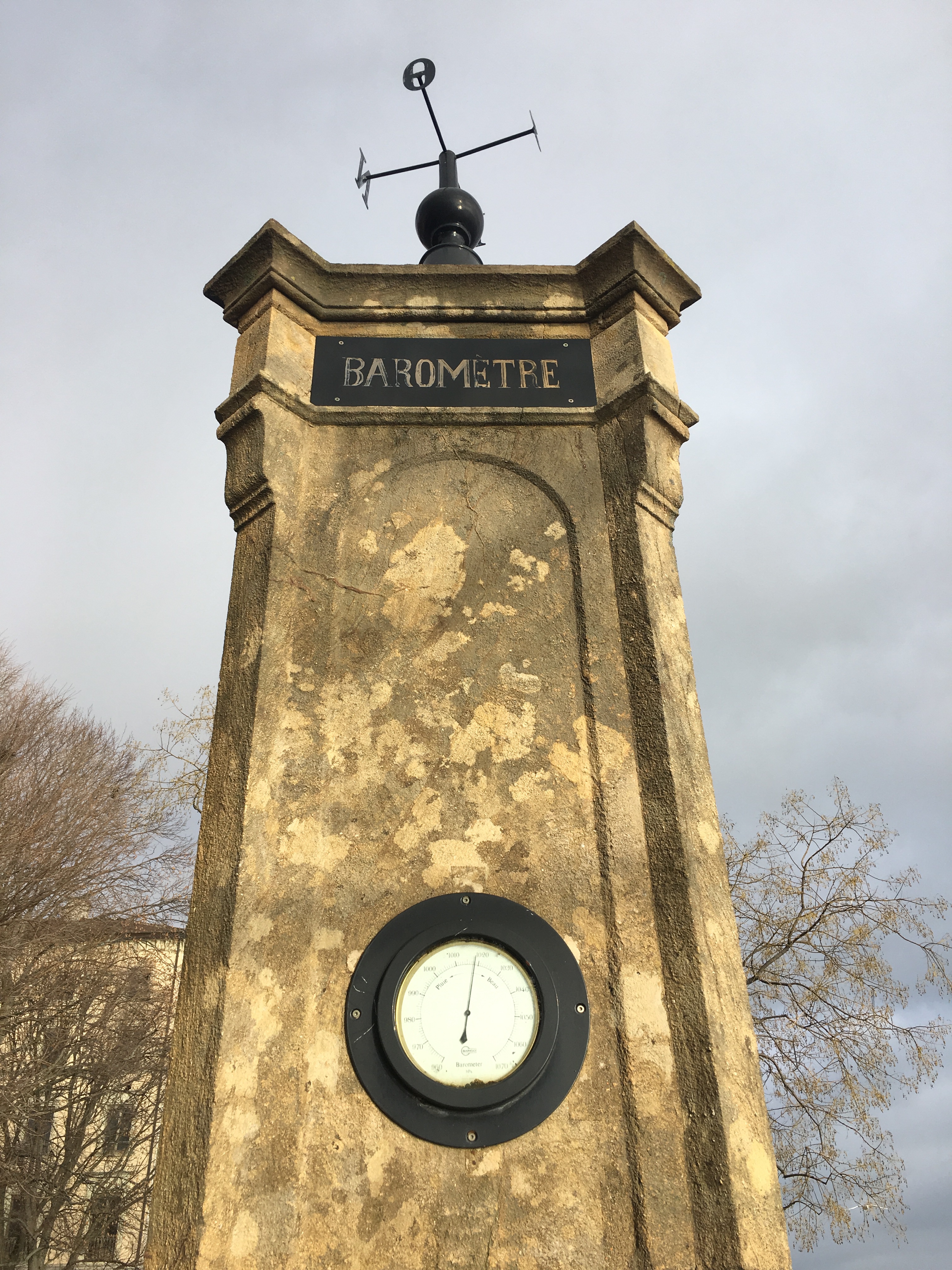 Neuchatel - a restored barometer measures pressure and predicts the weather, lake shore