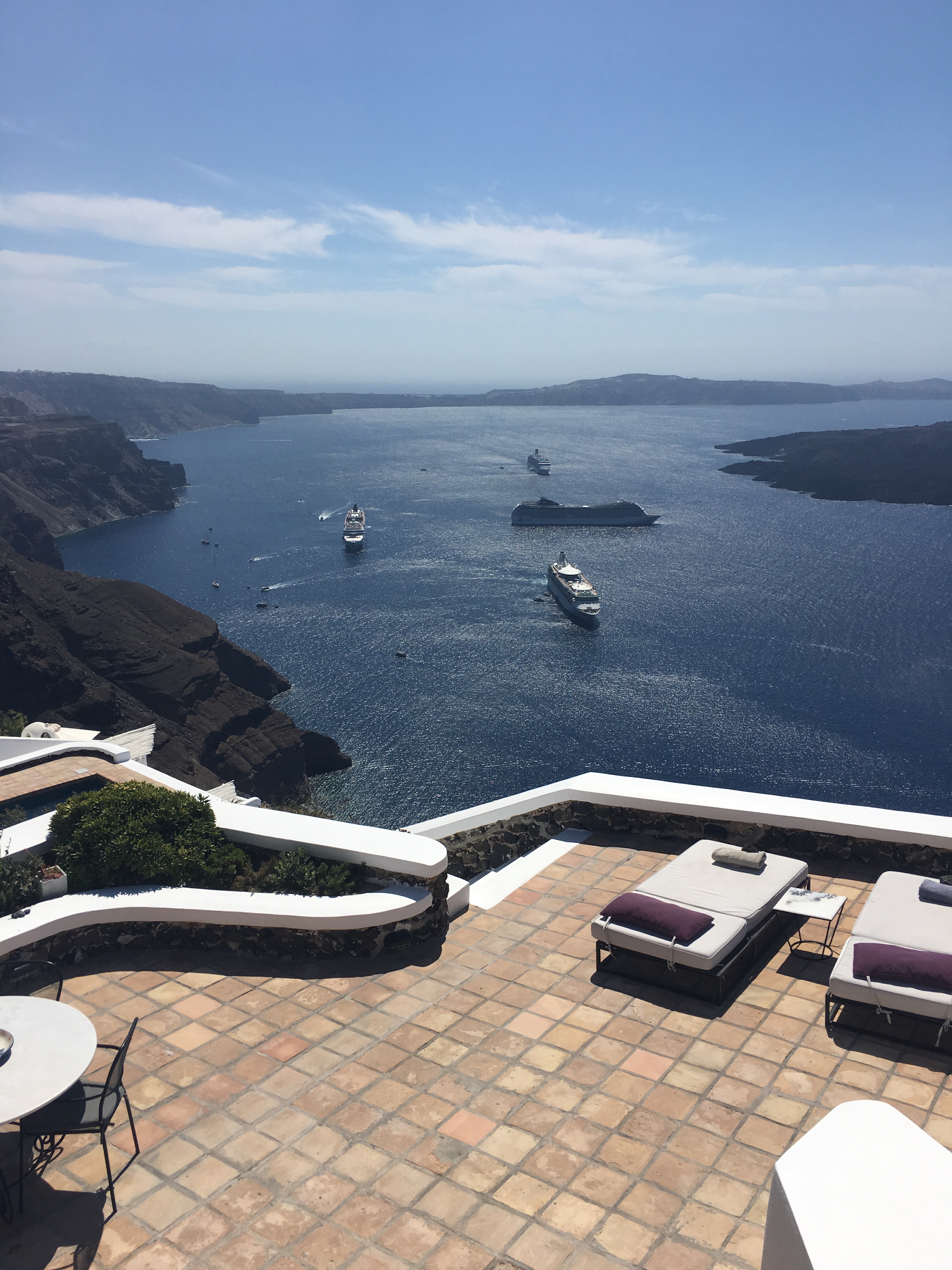 Santorini - the view from The Vasilicos into the caldera (natural harbour)