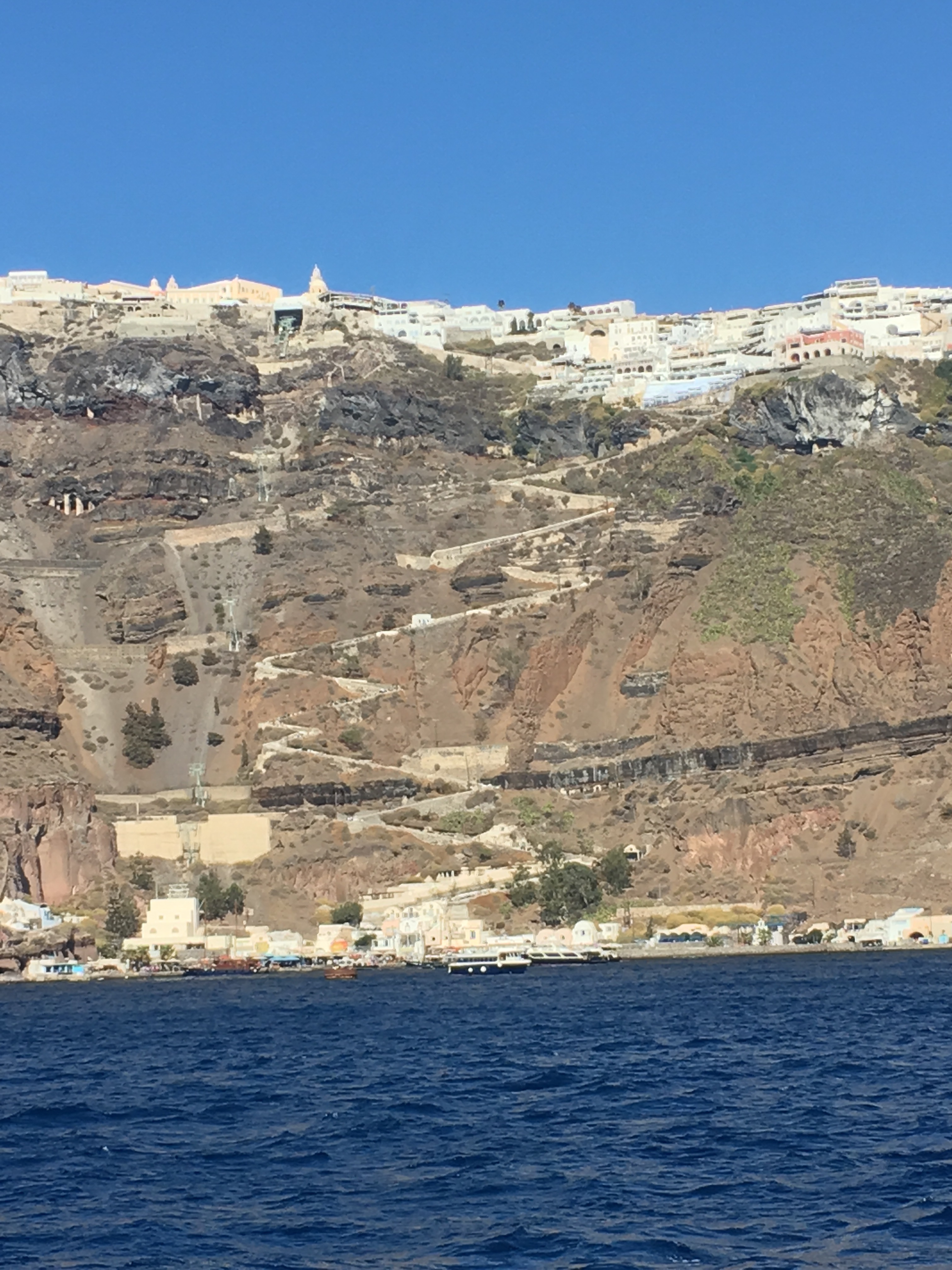 Santorini - an ancient mule track zig-zags from the harbour to the town above