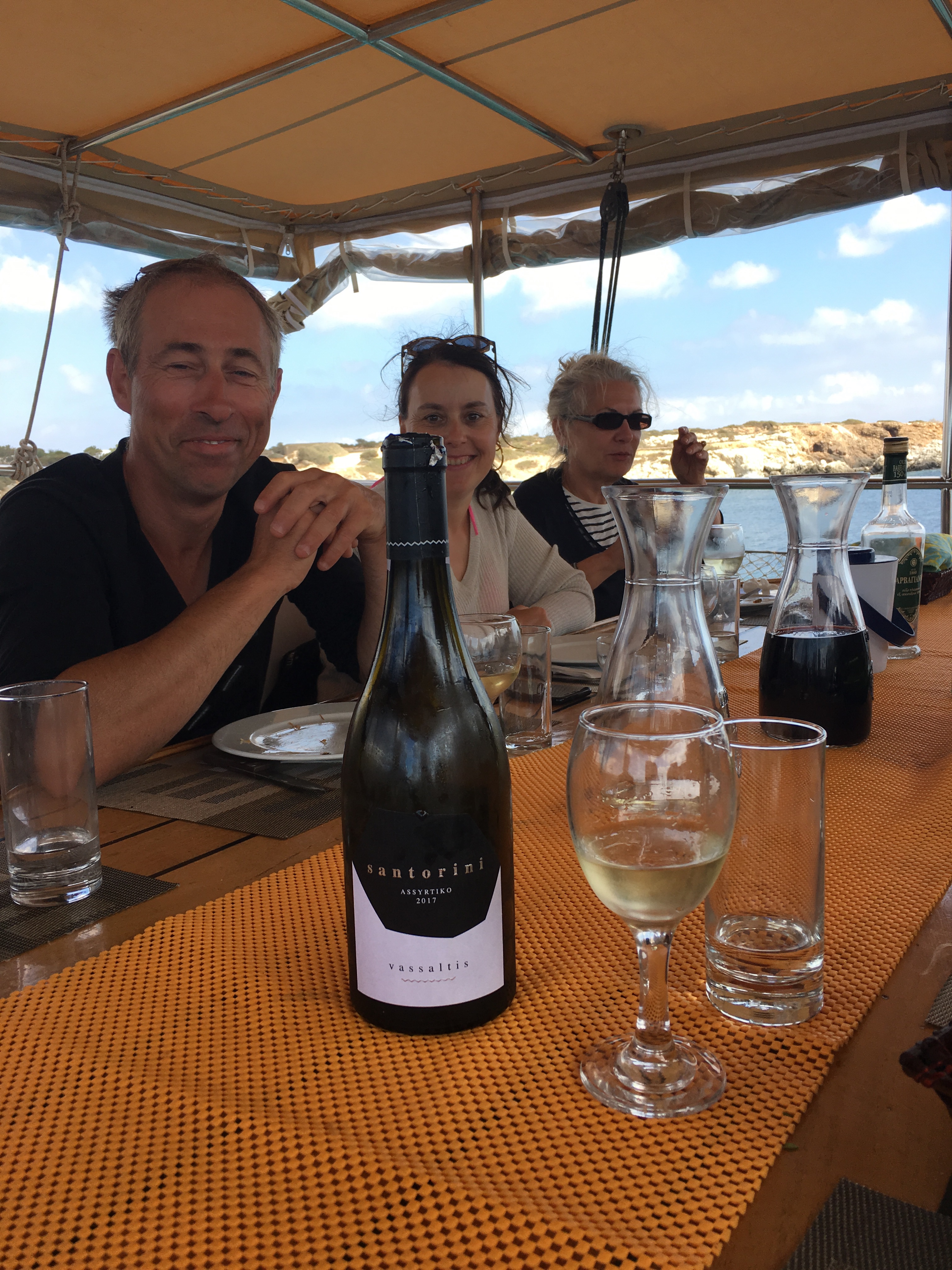 Vassaltis white wine on board our yacht