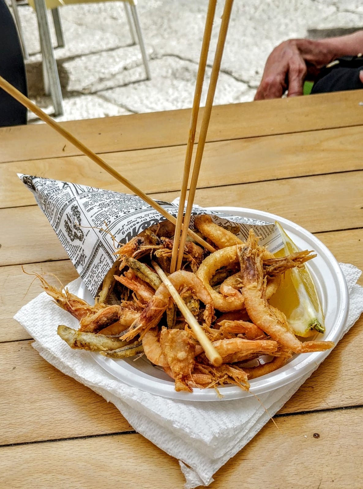 Freshly fried mixed fish in a light tempura batter, Palermo