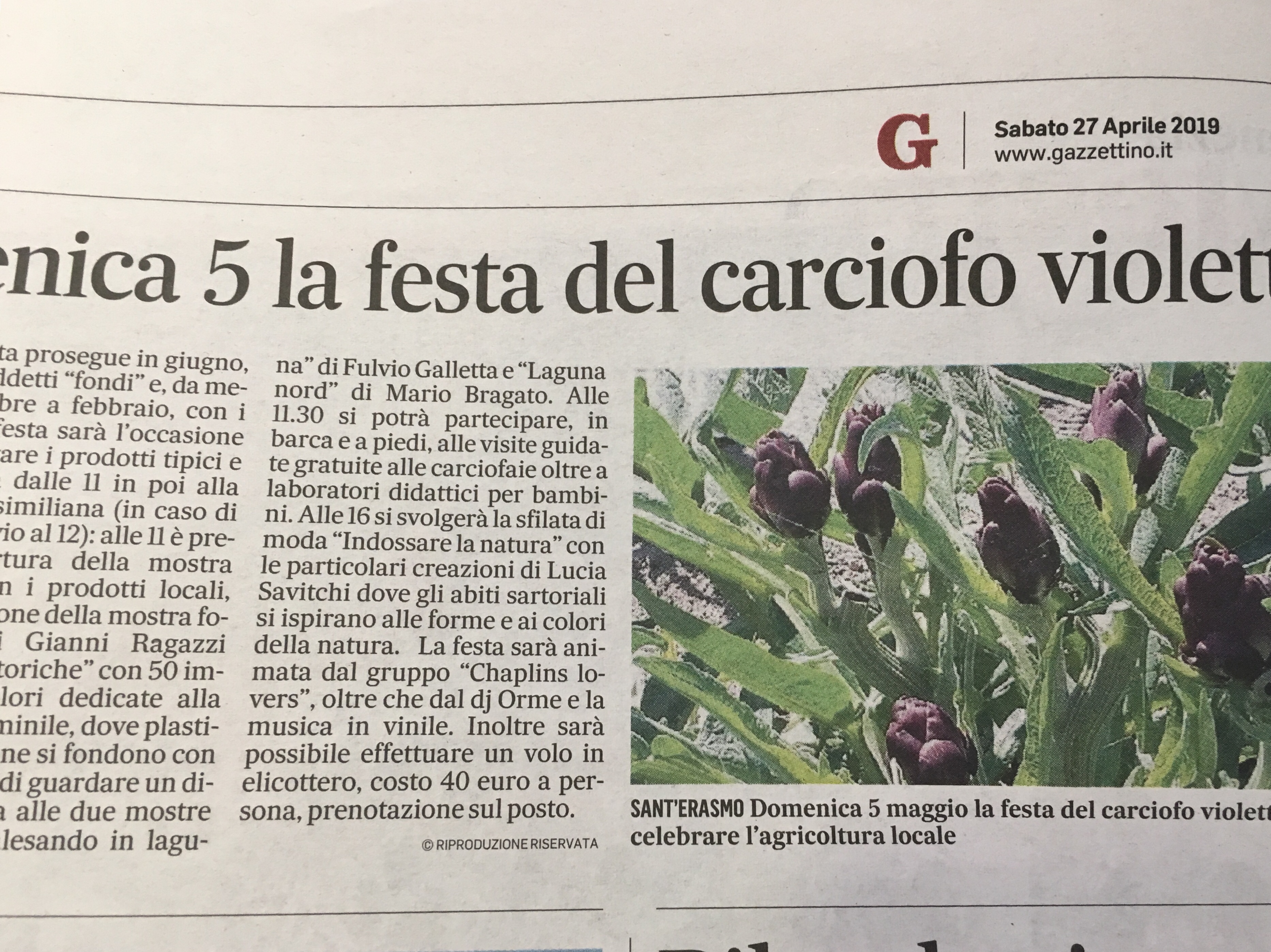 The Carciofo Violetto Festa - 05 May, 2019 advertised in Il Gazzettino.