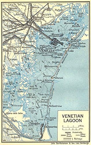 Venice - the lagoon is roughly 80 kms - north to south and 30 kms west - east. A vast, natural harbour, filled with numerous islands and mudflats.