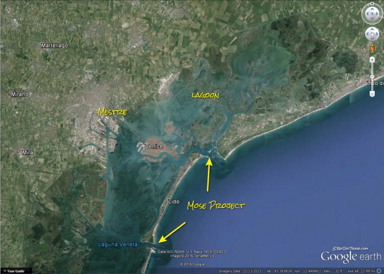 The Lagoon of Venice - the MOSE project should eventually protect the Venetian lagoon to the north and south of The Lido of Venezia