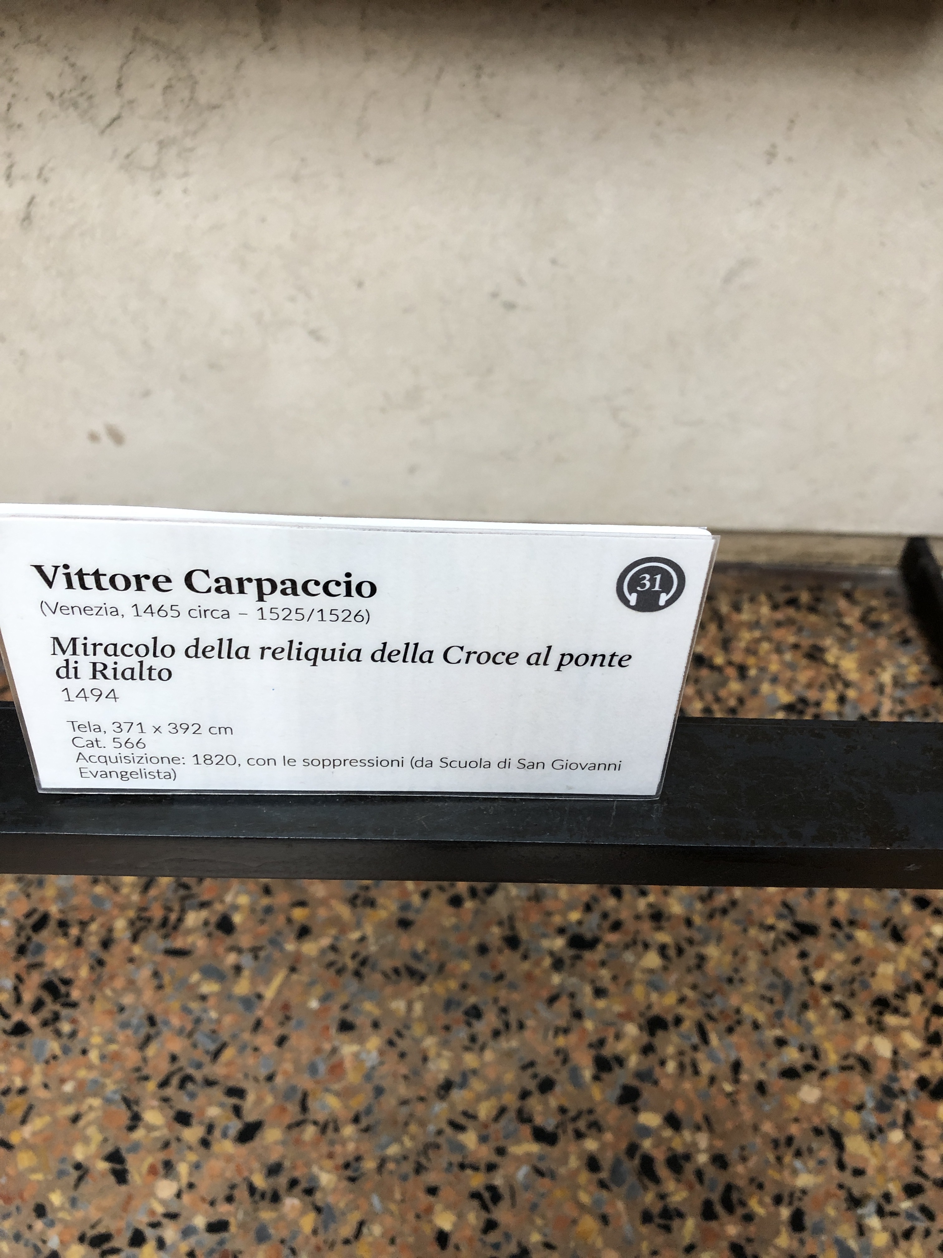 Accademia - official description, Miracolo della reliquia della Croce al Ponte Rialto. Just note the year - 1494 - quite amazing.