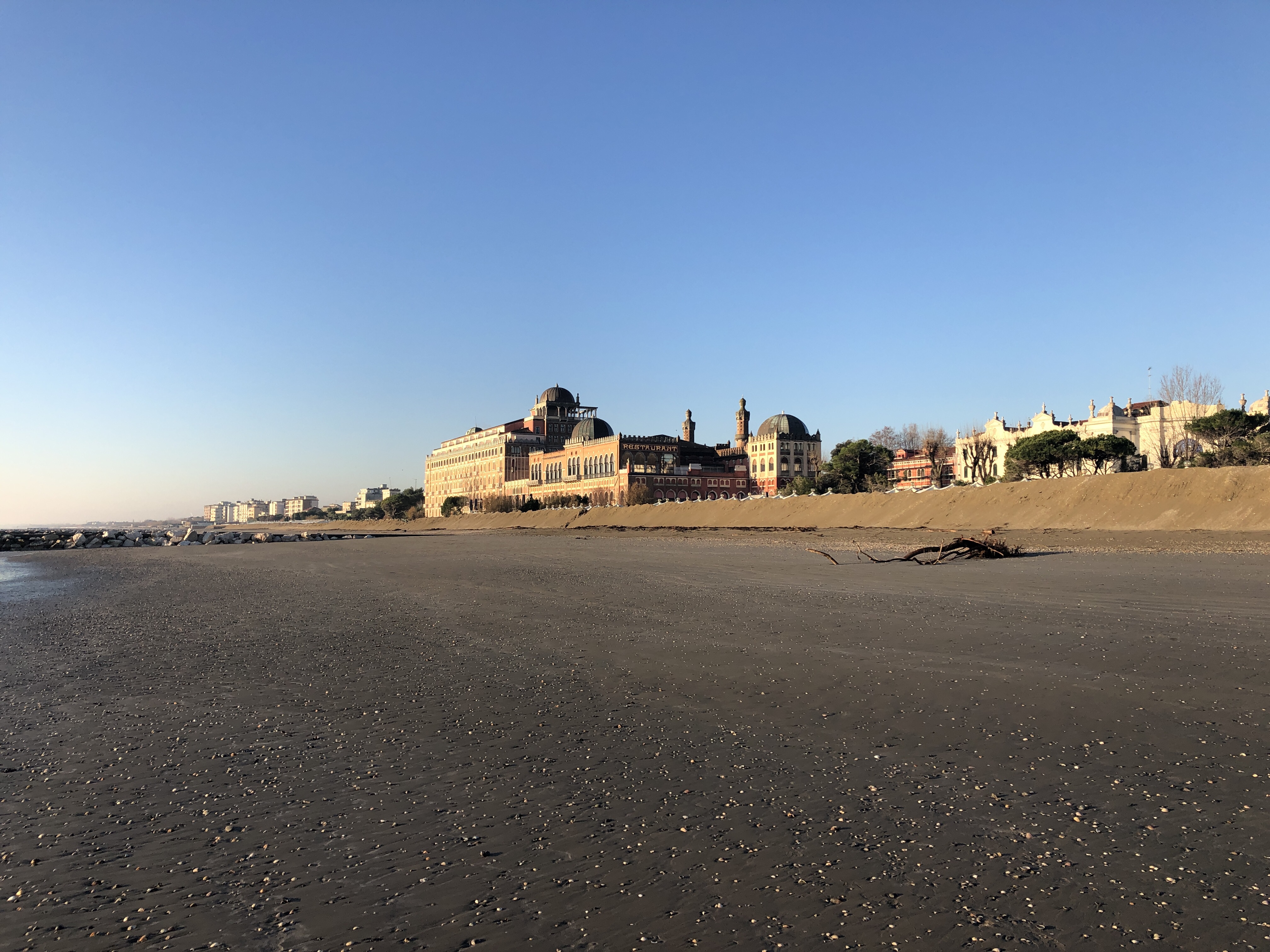 The Excelsior Hotel rises from the sand, Lido di Venezia