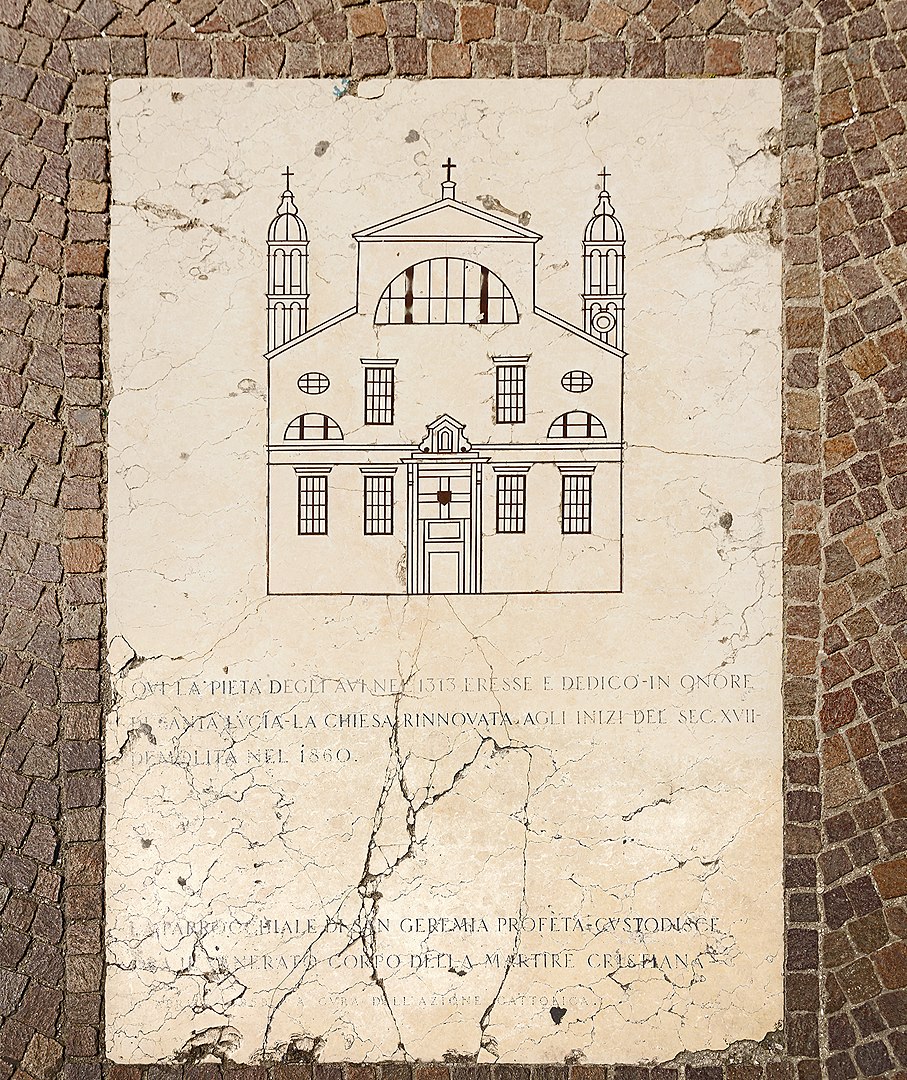Santa Lucia (Venice) - a plaque in the terrace, in front of Ferrovia Santa Lucia reminds us of the location of Santa Lucia Church