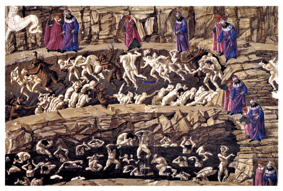Dante's Divine Comedy - drawing by Sandro Botticelli- Inferno - Canto xviii
