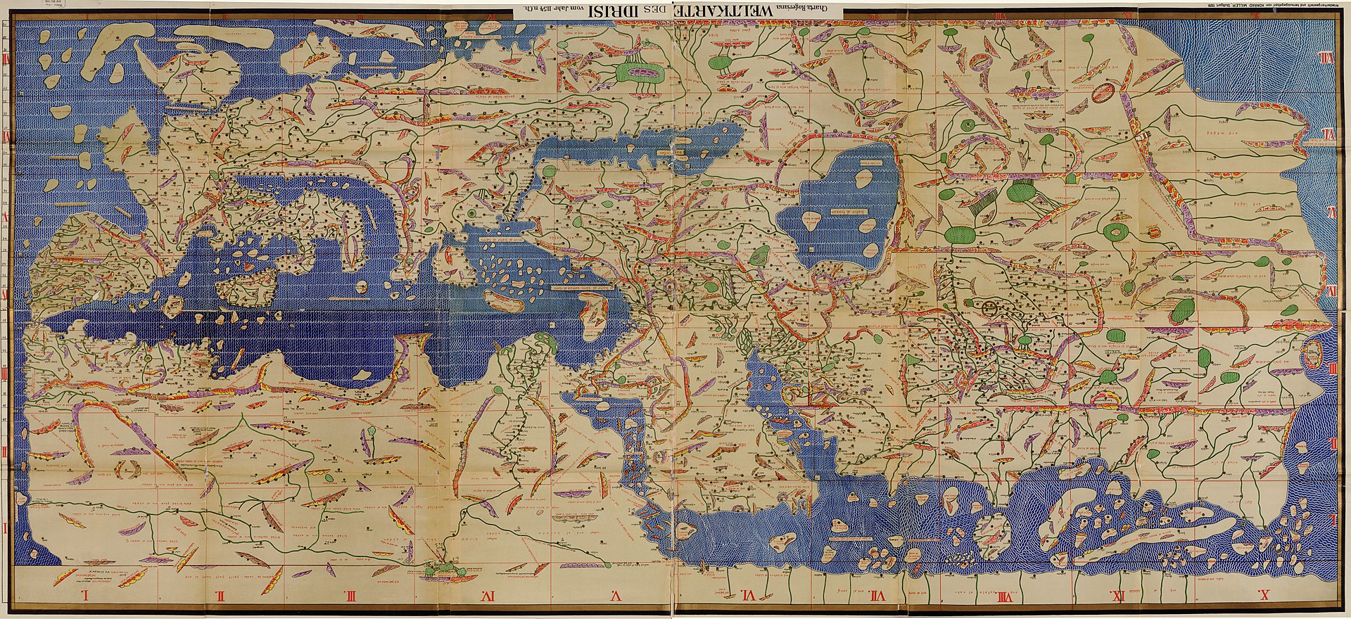 Medieval Map (1154) created by Geographer Al Idrisi at Court of Ruggero II, Sicily