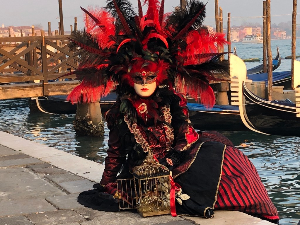 Venezia Carnevale - February 2020 exotic in black and red, feathers and bird cage