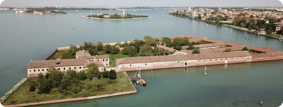 Venice - the lagoon with Quarantine island Lazaretto Vecchio in the foreground
