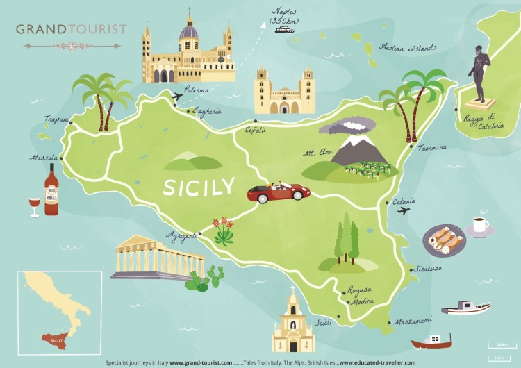 Sicily Map commissioned for Grand Tourist - 2020 - artist Bek Cruddace
