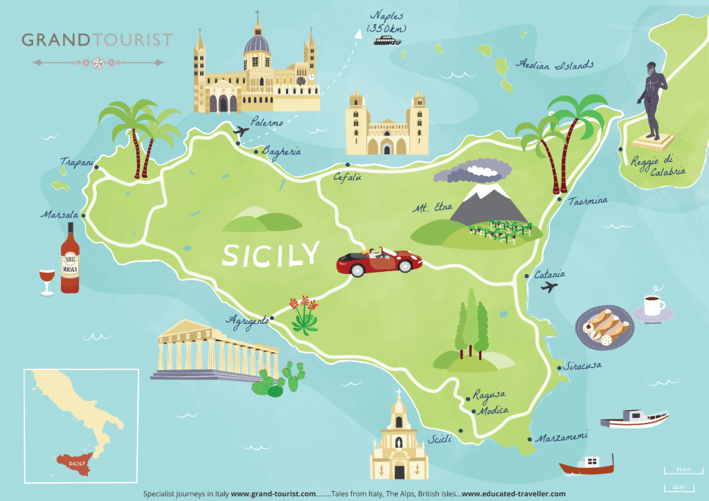 Sicily Map - large - commissioned by Grand Tourist - artist Bek Cruddace