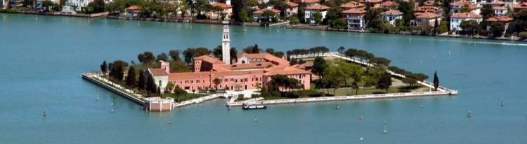 The island of San Lazzaro degli Armeni with Lido di Venezia in the background.
