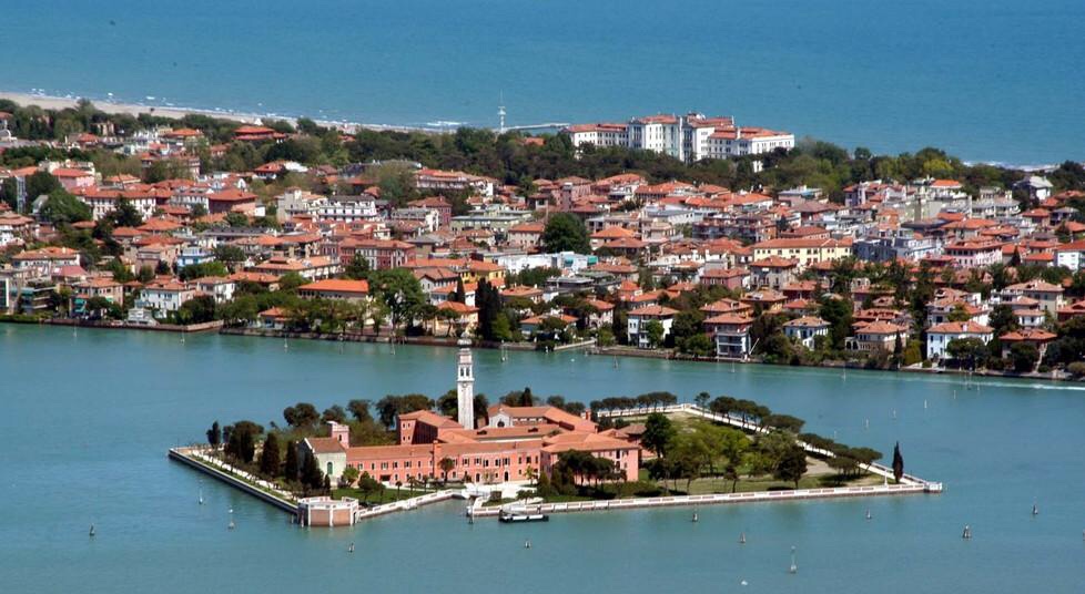 The island of San Lazzaro degli Armeni with Lido di Venezia in the background.