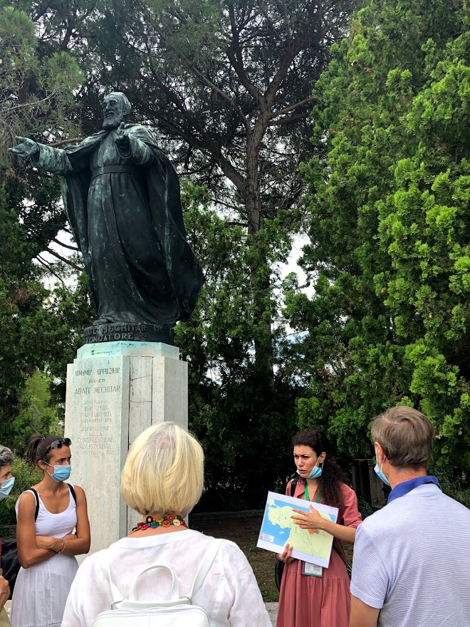 The looming statue of Mechitar - S Lazzaro degli Armeni