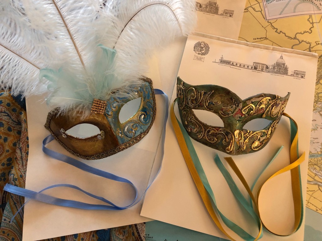 Venice - mask maker, sublime colours, Carnevale 2020. Masks by Roberta Carrara. Photo: www.educated-traveller.com