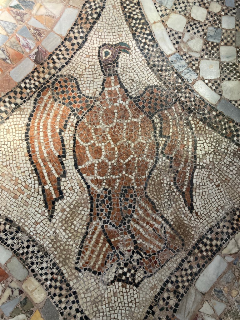 Mosaic turtle, carefully rendered in multitudinous tiny 'tessserae' pieces