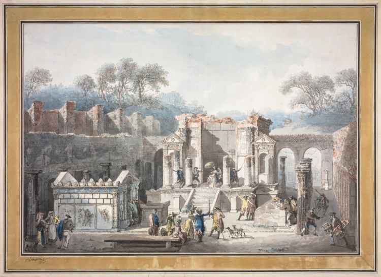 Temple of Isis, Pompeii (1788) - etching by Piranesi (1758-1810) and hand-coloured by Louis Jean Desprez (1743-1804). Cleveland Art Museum, USA.