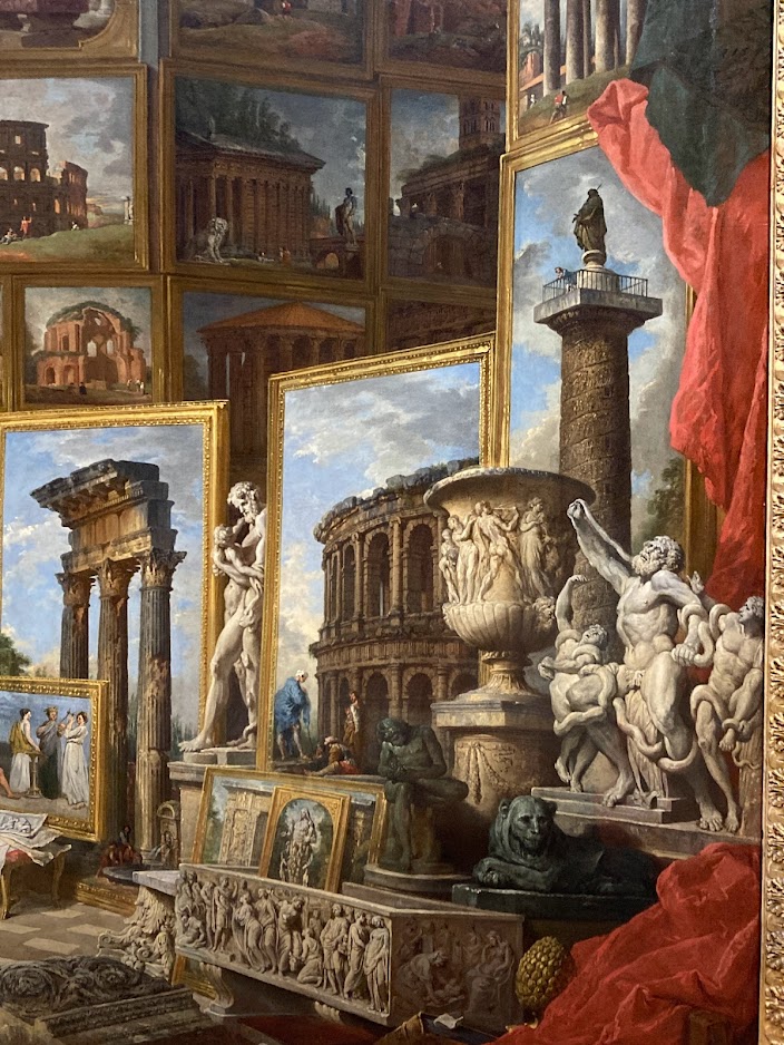 'Roma Antica' by Pannini - showing various paintings and scultpures discovered to date, including The Laocoon.